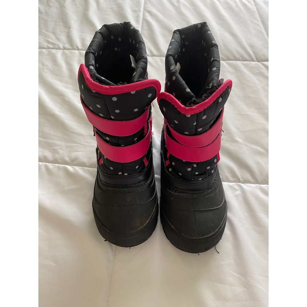 Wonder Nation Snow Boots Kids Size 12 Black Pink Polka Dot Heart GMWN49DP000